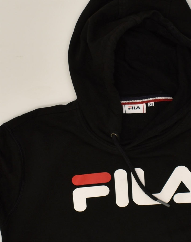 FILA Mens Graphic Hoodie Jumper XS Black Cotton | Vintage Fila | Thrift | Second-Hand Fila | Used Clothing | Messina Hembry 