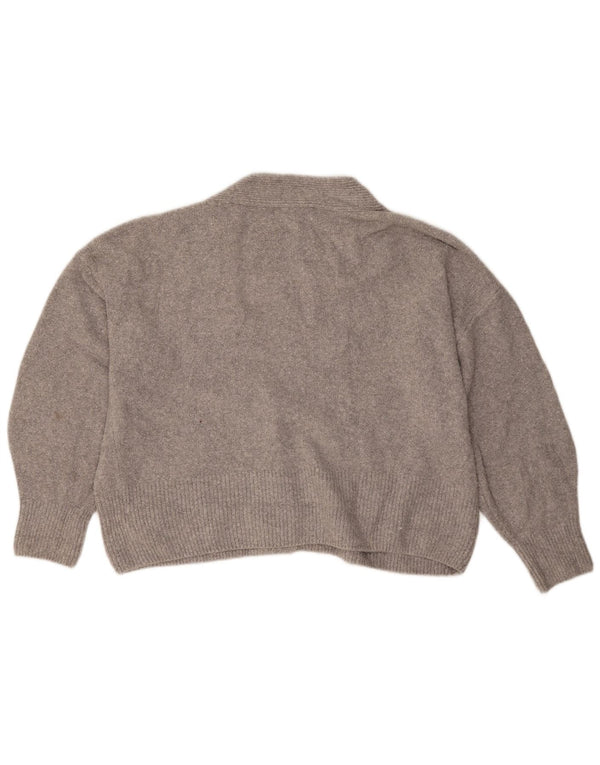 Marks & Spencer Womens Crop Oversized Cardigan Sweater UK 18 XL Grey Cotton