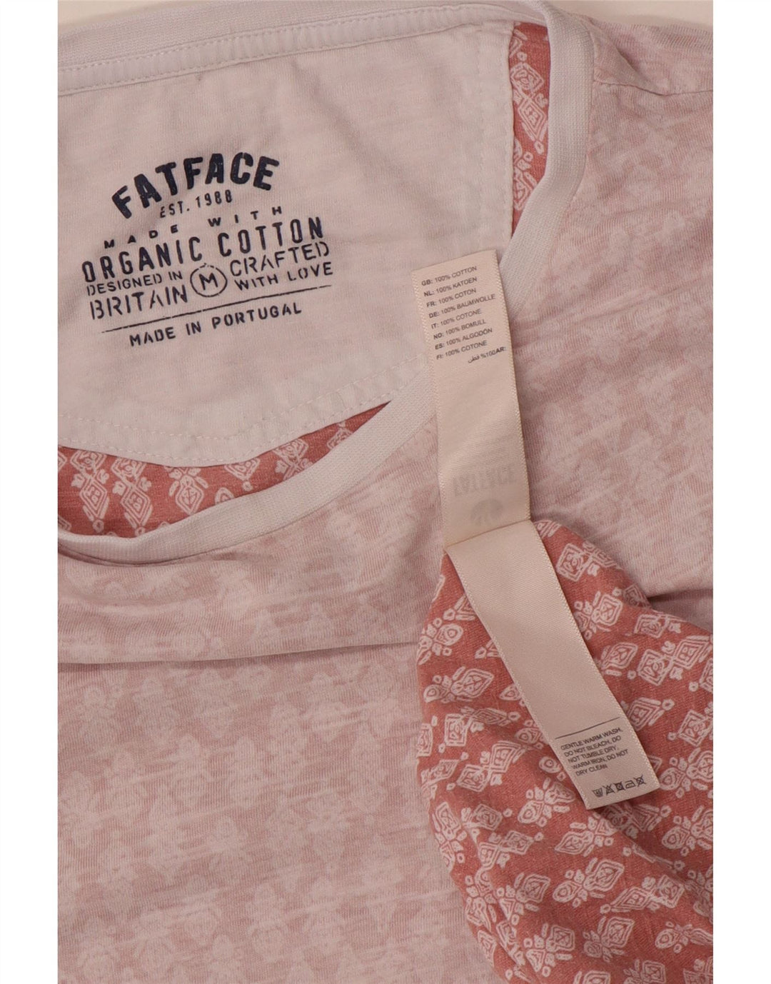 Fat Face Mens T-Shirt Top Medium Pink Paisley Cotton