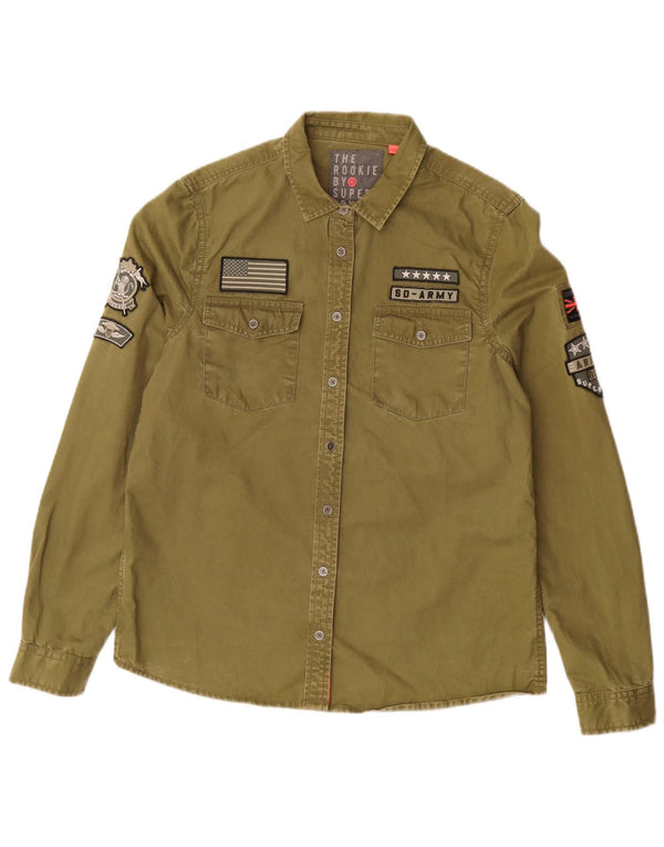 Superdry Womens Graphic Shirt UK 14 Medium Khaki Cotton