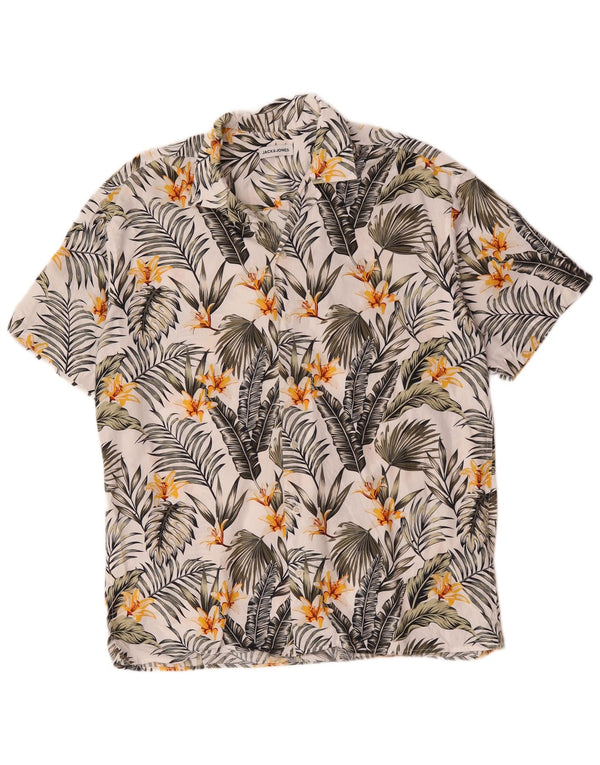 JACK & JONES Mens Short Sleeve Shirt Large White Floral Cotton