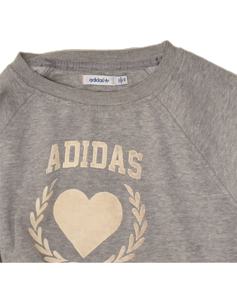 ADIDAS Womens Loose Fit Graphic Sweatshirt Jumper EU 40 Medium Grey Cotton | Vintage Adidas | Thrift | Second-Hand Adidas | Used Clothing | Messina Hembry 