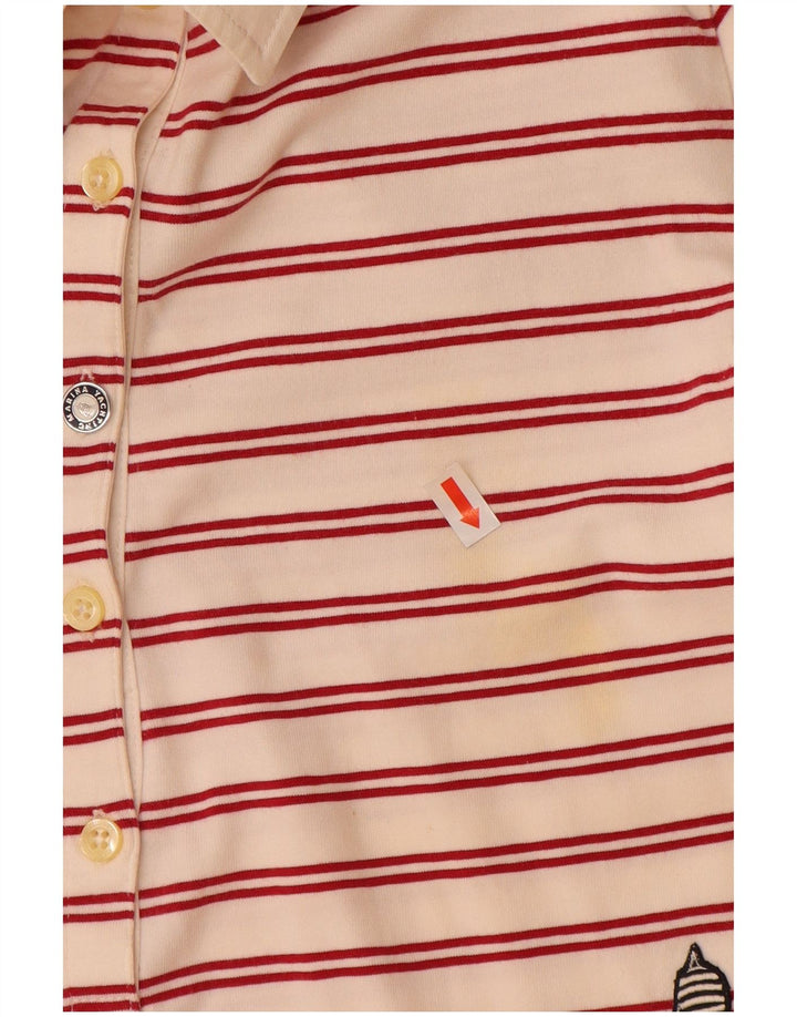 MARINA YACHTING Womens Rugby Polo Shirt UK 12 Medium Off White Striped