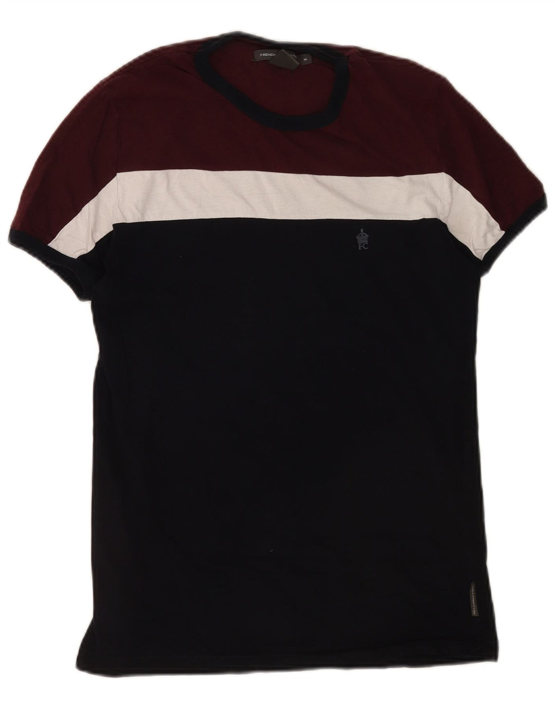 French Connection Mens T-Shirt Top Medium Burgundy Colourblock Cotton