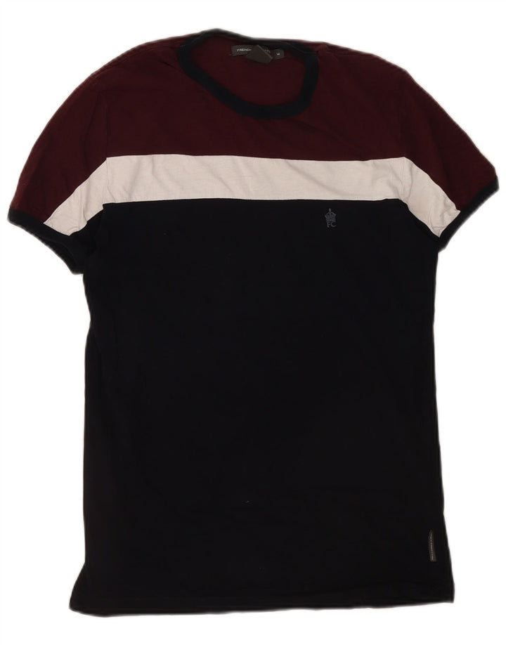 French Connection Mens T-Shirt Top Medium Burgundy Colourblock Cotton