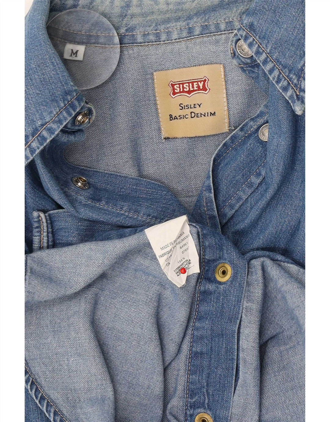 Sisley Mens Denim Shirt Medium Blue Cotton