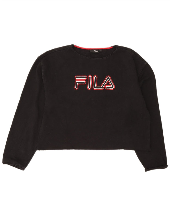 Fila Womens Crop Graphic Sweatshirt Jumper UK 16 Large Black