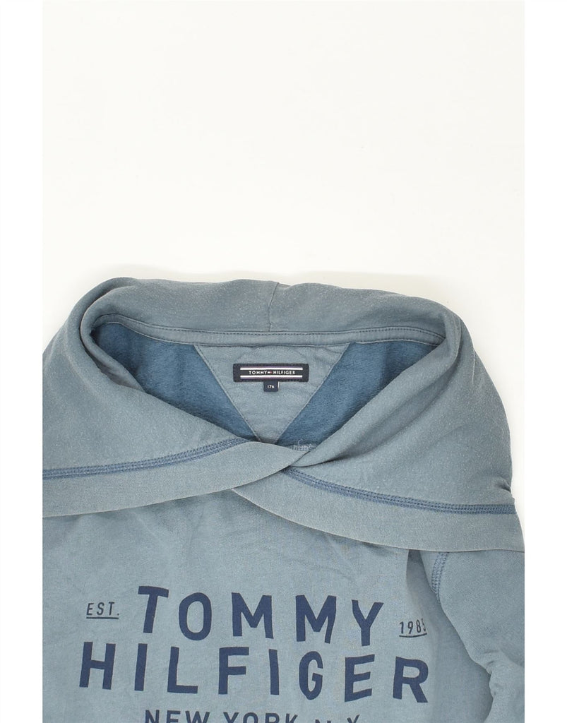 TOMMY HILFIGER Boys Graphic Hoodie Jumper 15-16 Years Blue Cotton | Vintage Tommy Hilfiger | Thrift | Second-Hand Tommy Hilfiger | Used Clothing | Messina Hembry 