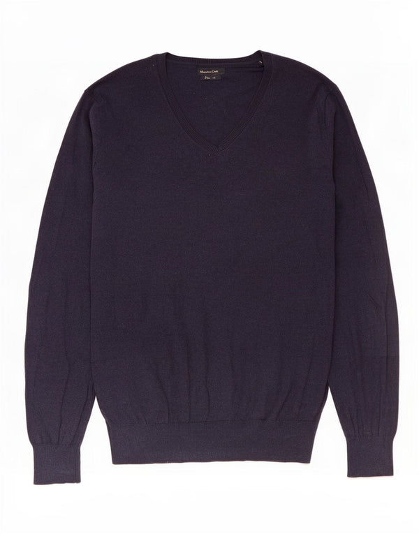 Massimo Dutti Mens V-Neck Jumper Sweater Medium Navy Blue