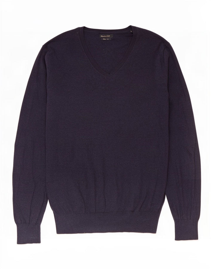 Massimo Dutti Mens V-Neck Jumper Sweater Medium Navy Blue