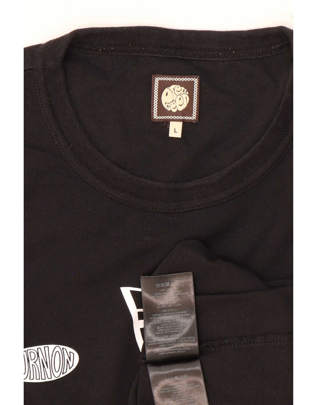Pretty Green Mens Graphic Top Long Sleeve Large Black Cotton