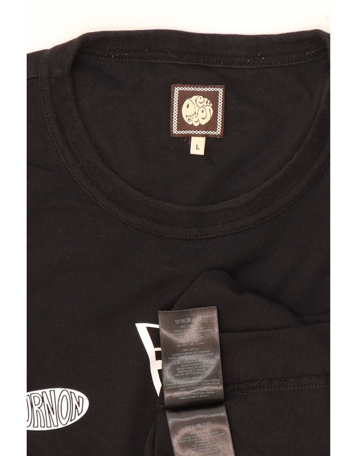 Pretty Green Mens Graphic Top Long Sleeve Large Black Cotton