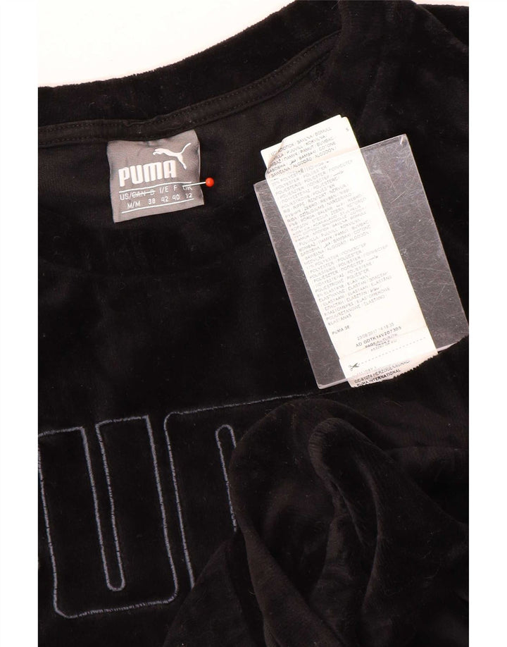 Puma Womens Graphic Velour Sweatshirt Jumper UK 12 Medium Black Cotton