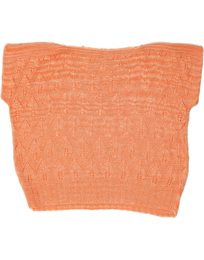 VINTAGE Womens Crop Sleeveless Boat Neck Jumper Sweater UK 16 Large Orange Vintage Vintage and Second-Hand Vintage from Messina Hembry 