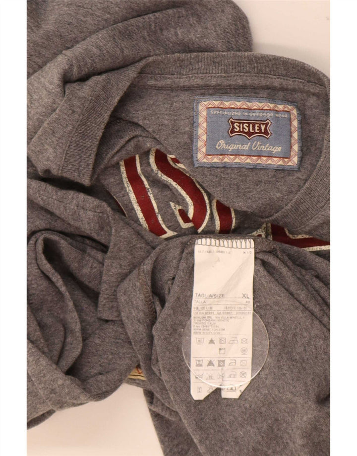 Sisley Mens Graphic Top Long Sleeve XL Grey Cotton