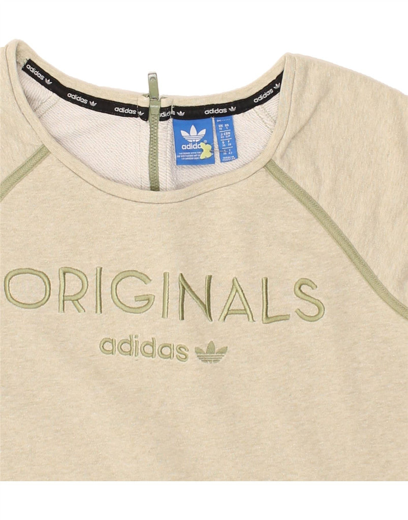 ADIDAS Womens Graphic Sweatshirt Jumper UK 10 Small Beige Cotton | Vintage Adidas | Thrift | Second-Hand Adidas | Used Clothing | Messina Hembry 