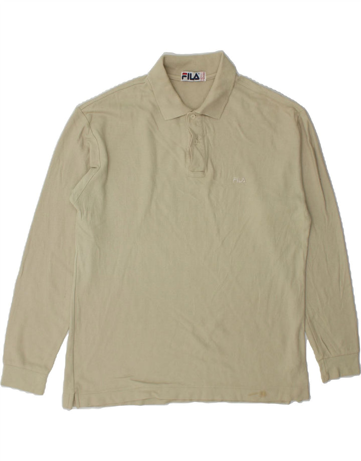 FILA Mens Long Sleeve Polo Shirt Medium Beige Cotton Vintage Fila and Second-Hand Fila from Messina Hembry 