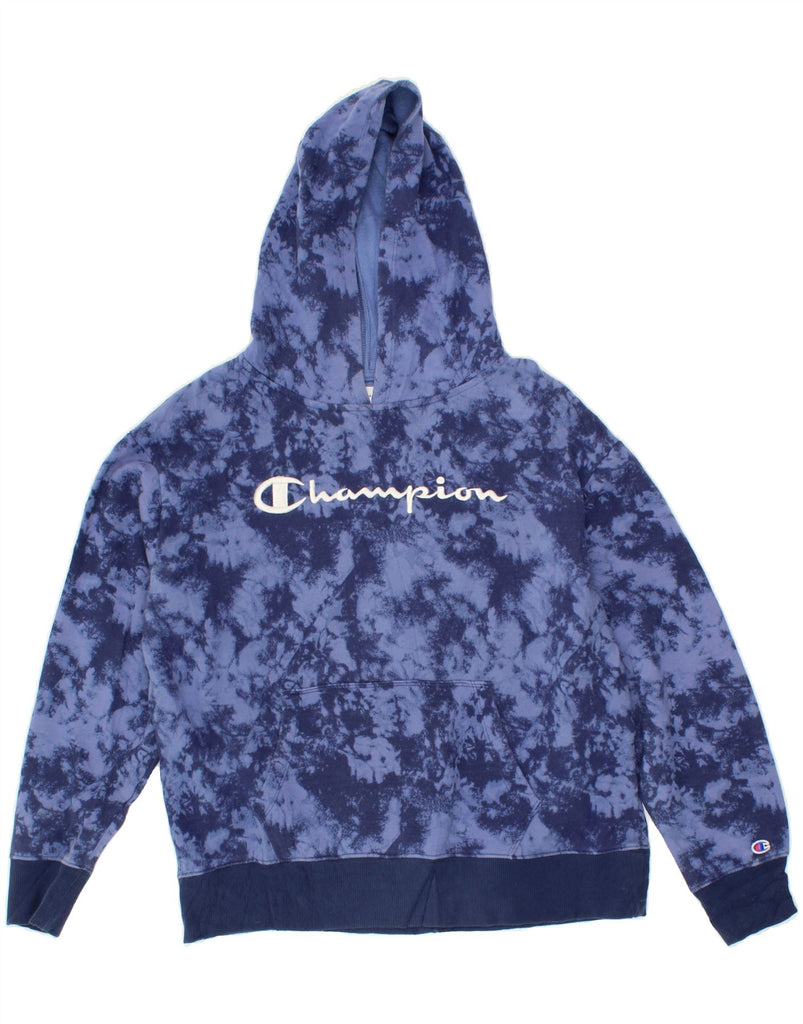 CHAMPION Womens Graphic Hoodie Jumper UK 14 Medium Blue Tie Dye Cotton Vintage Champion and Second-Hand Champion from Messina Hembry 