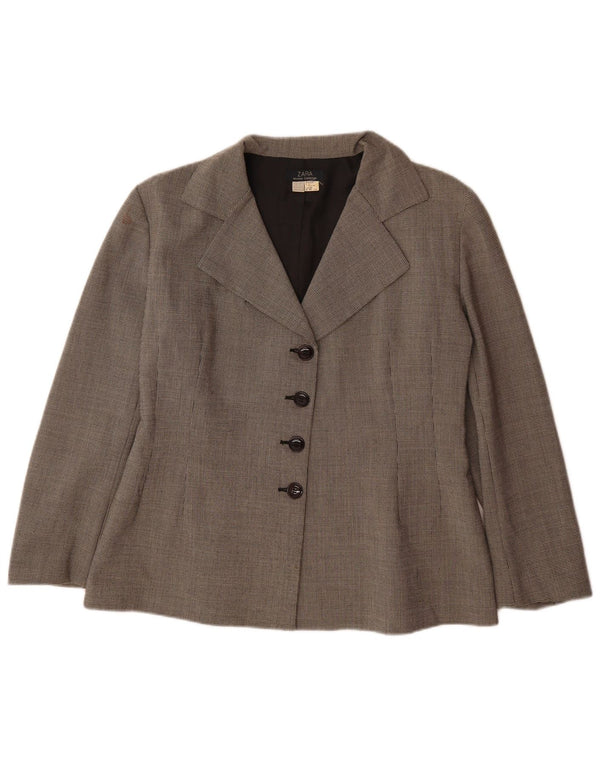 Zara Womens 4 Button Blazer Jacket EU 42 Large Grey Houndstooth Polyester