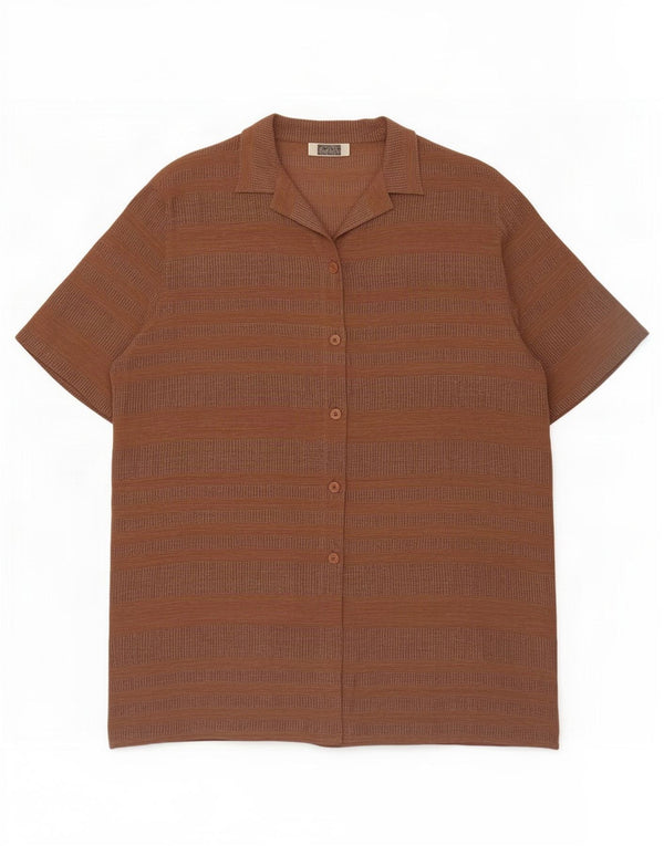 Perte by Krizia Womens Short Sleeve Shirt UK 16 Large Brown Striped