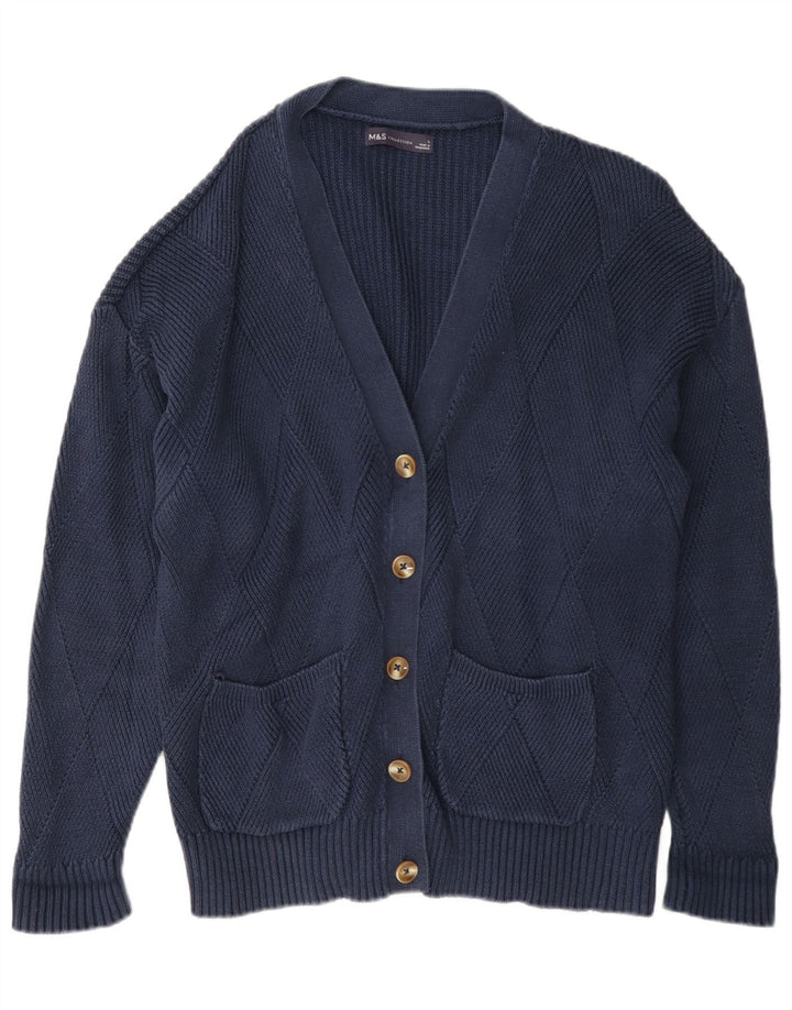 Marks & Spencer Womens Cardigan Sweater UK 16 Large Navy Blue Cotton