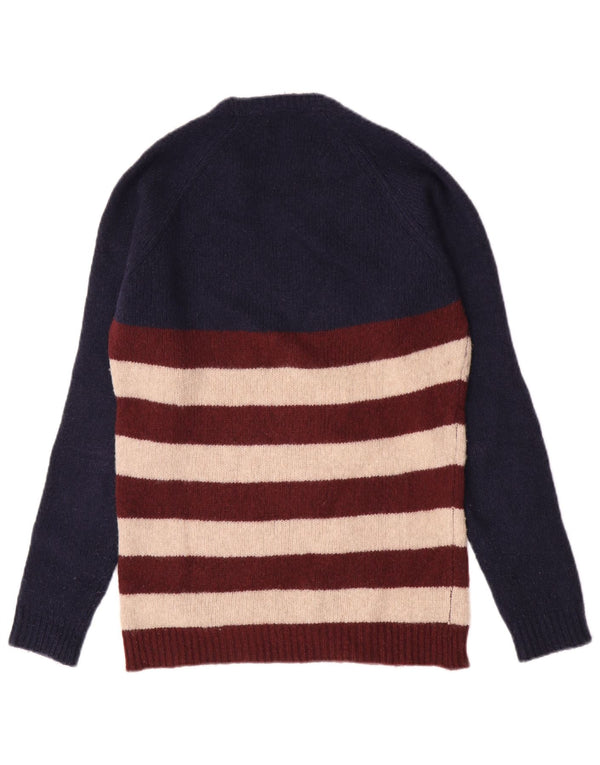 Woolrich Mens Crew Neck Jumper Sweater Medium Navy Blue Striped Wool