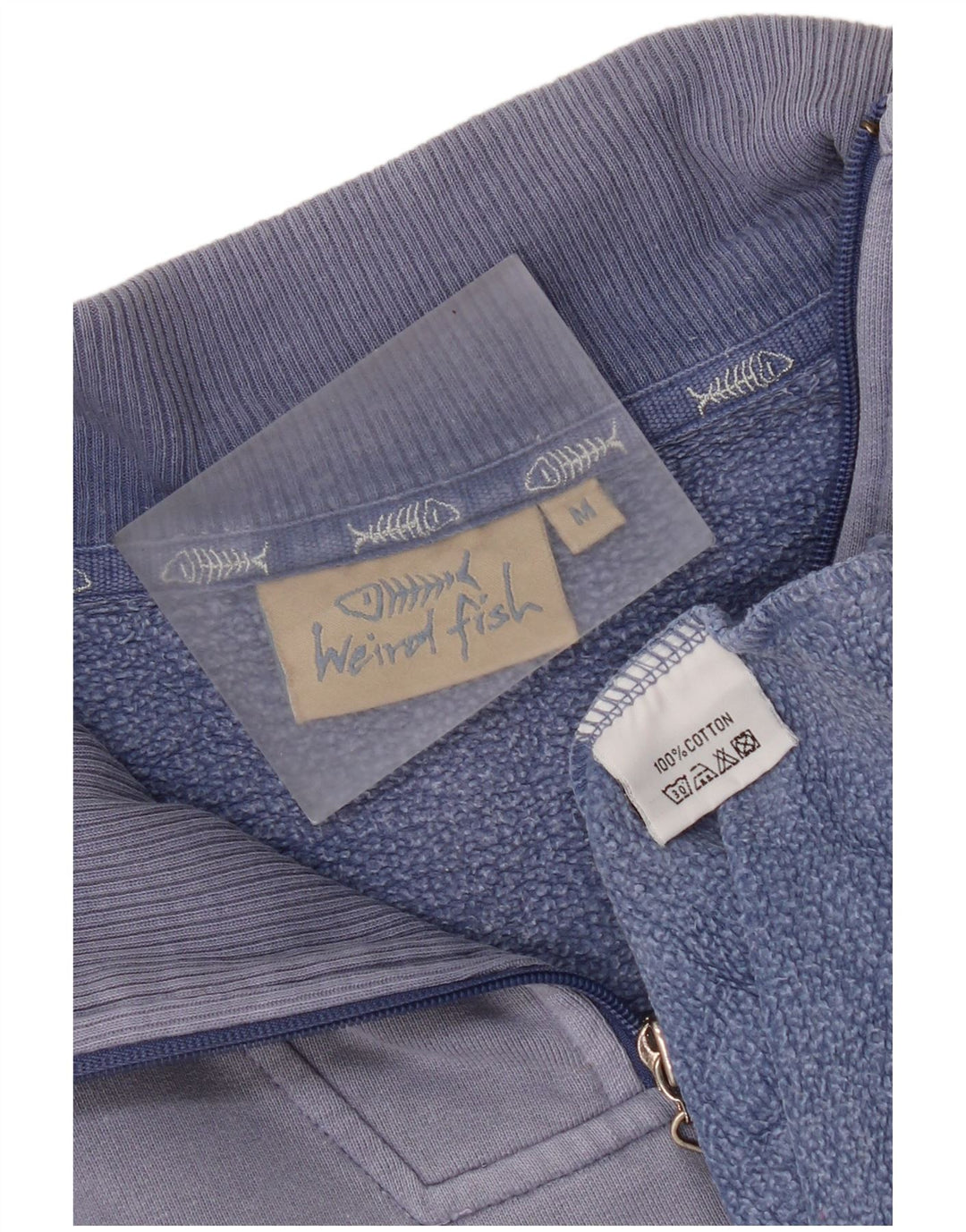 Weird Fish Mens Zip Neck Sweatshirt Jumper Medium Blue Cotton