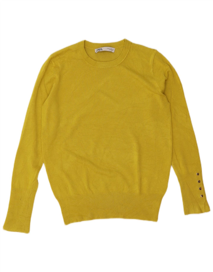 Zara Womens Crew Neck Jumper Sweater UK 14 Medium Yellow Viscose