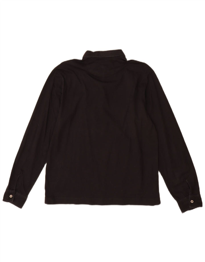 Massimo Dutti Mens Long Sleeve Polo Shirt Large Black Cotton