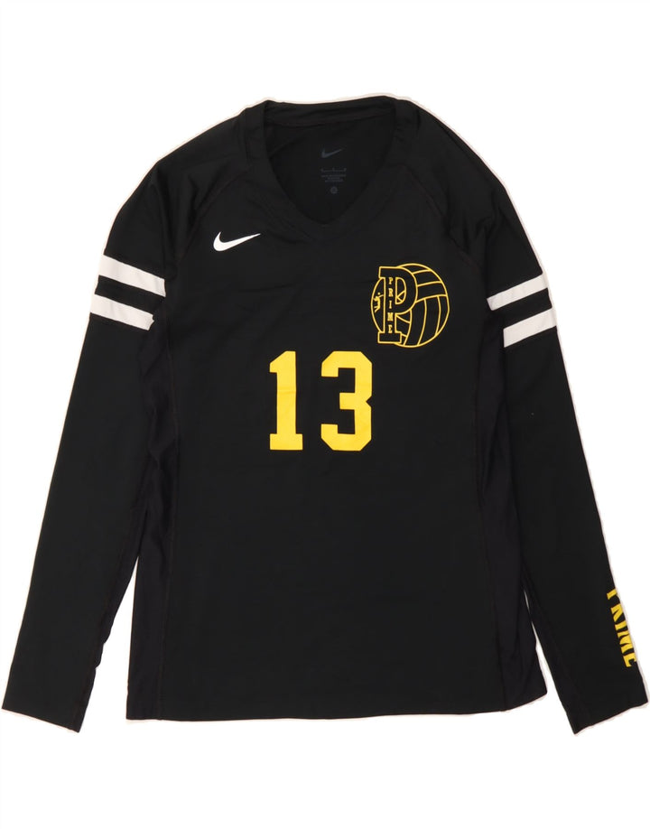 NIKE Womens Graphic Top Long Sleeve UK 12 Medium Black Polyester Vintage Nike and Second-Hand Nike from Messina Hembry 