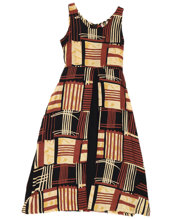 No Problem Womens Sleeveless A-Line Dress UK 18 XL Brown Patchwork Viscose