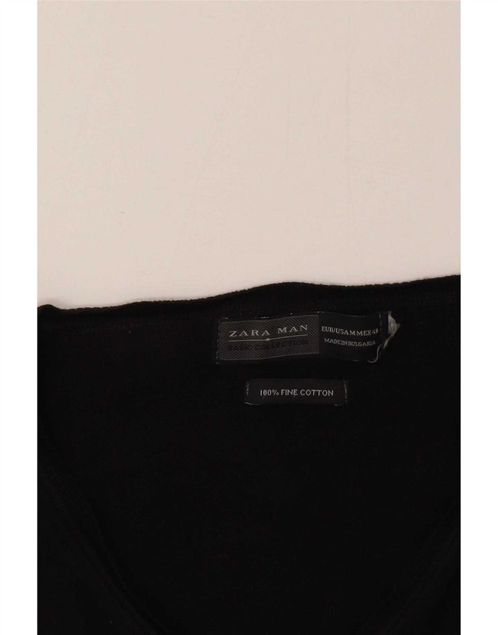 Zara Mens V-Neck Jumper Sweater Medium Black