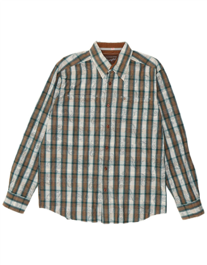 Wrangler Mens Shirt Medium Green Check Cotton