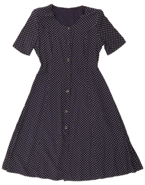 Vintage Womens A-Line Dress UK 14 Medium Navy Blue Polka Dot