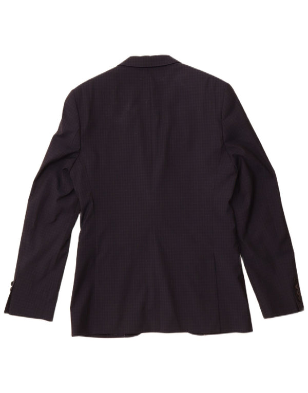 JAEGER Mens 2 Button Blazer Jacket UK 36 Small Navy Blue Check Wool