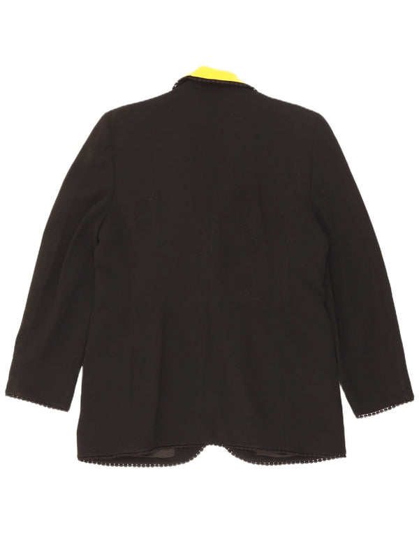 Vintage Womens 1 Button Blazer Jacket UK 14 Large Black Colourblock Acetate