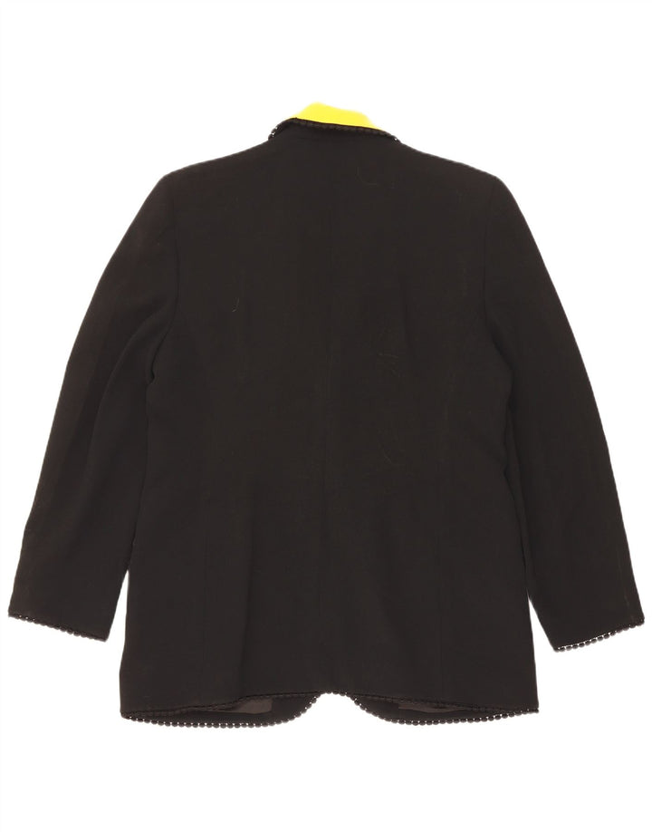 Vintage Womens 1 Button Blazer Jacket UK 14 Large Black Colourblock Acetate