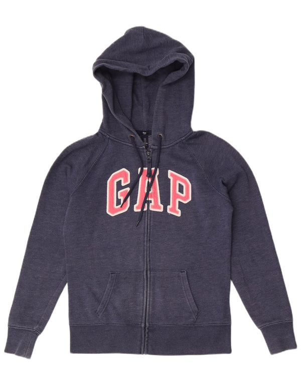 Gap Womens Graphic Zip Hoodie Sweater UK 10 Small Navy Blue Cotton