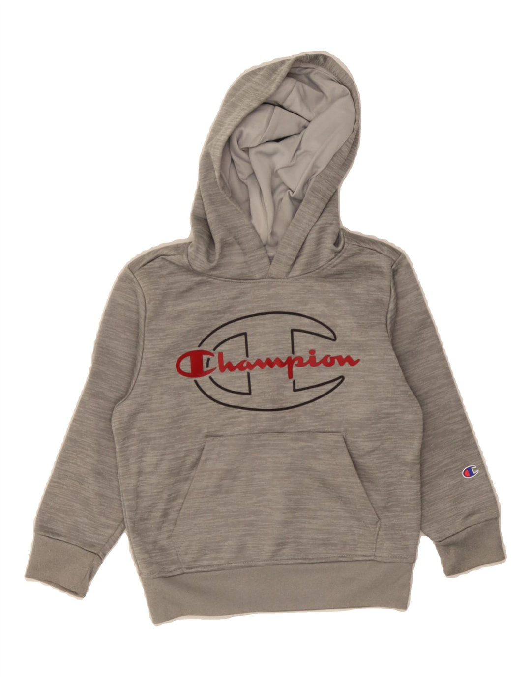 CHAMPION Boys Graphic Hoodie Jumper 4-5 Years Grey Flecked Polyester Vintage Champion and Second-Hand Champion from Messina Hembry 