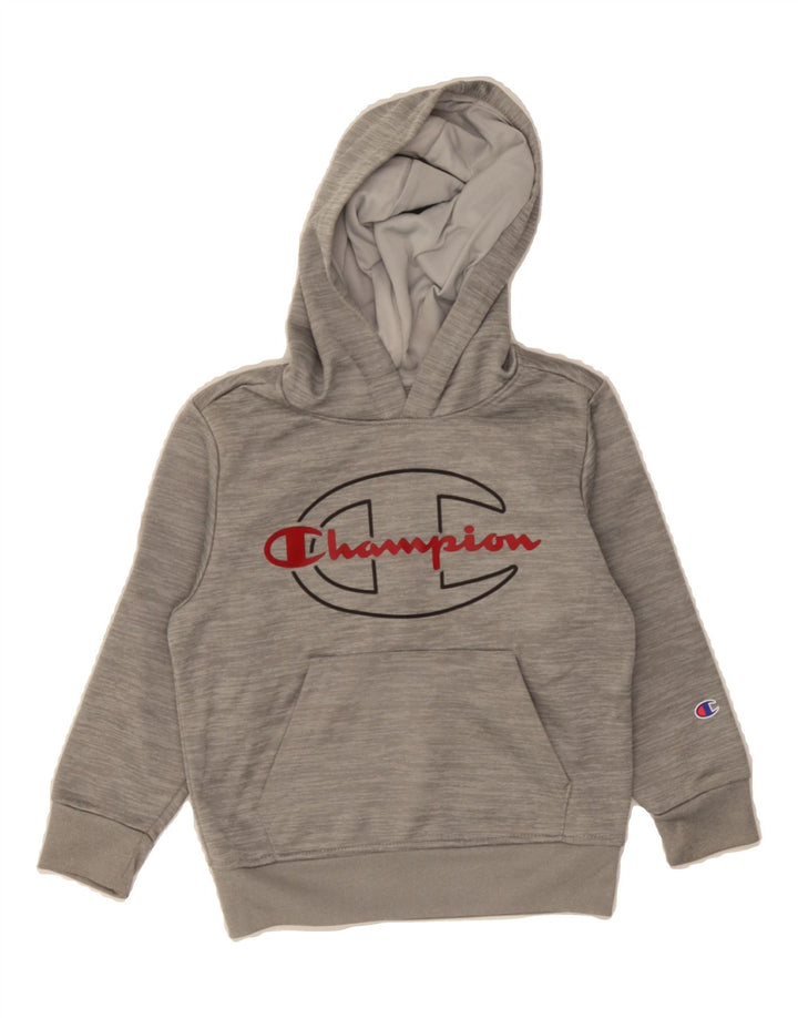 CHAMPION Boys Graphic Hoodie Jumper 4-5 Years Grey Flecked Polyester Vintage Champion and Second-Hand Champion from Messina Hembry 