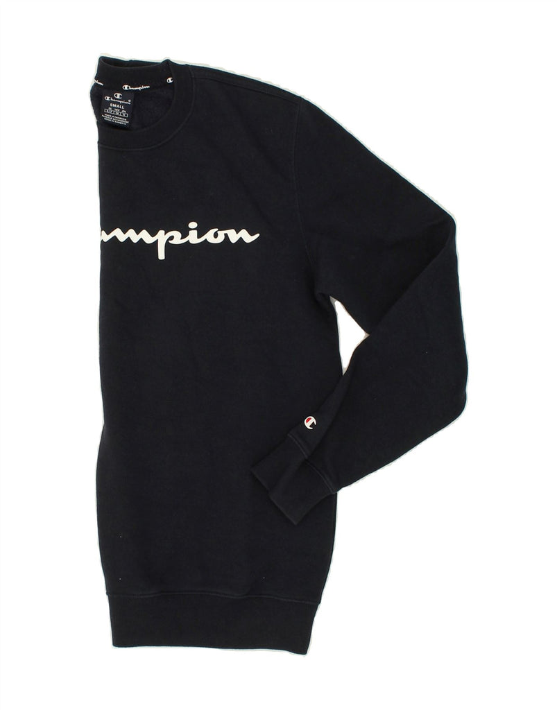 CHAMPION Mens Graphic Sweatshirt Jumper Small Navy Blue Cotton | Vintage Champion | Thrift | Second-Hand Champion | Used Clothing | Messina Hembry 