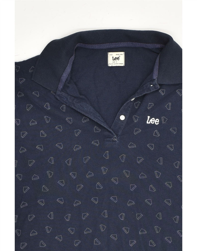 LEE Womens Polo Shirt UK 14 Medium Navy Blue Geometric Cotton | Vintage Lee | Thrift | Second-Hand Lee | Used Clothing | Messina Hembry 