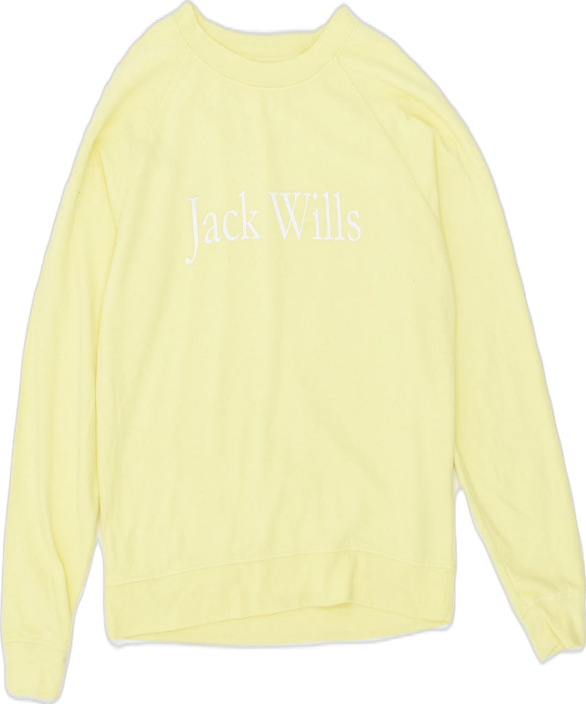 JACK WILLS Womens Graphic Oversized Sweatshirt Jumper UK 10 Small Yellow | Vintage | Thrift | Second-Hand | Used Clothing | Messina Hembry 