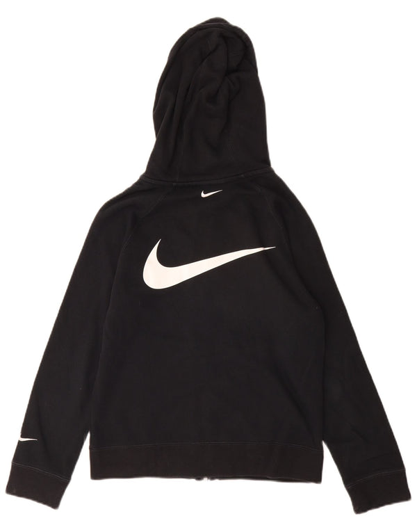 Nike Girls Swoosh Graphic Zip Hoodie Sweater 10-11 Years Medium Black
