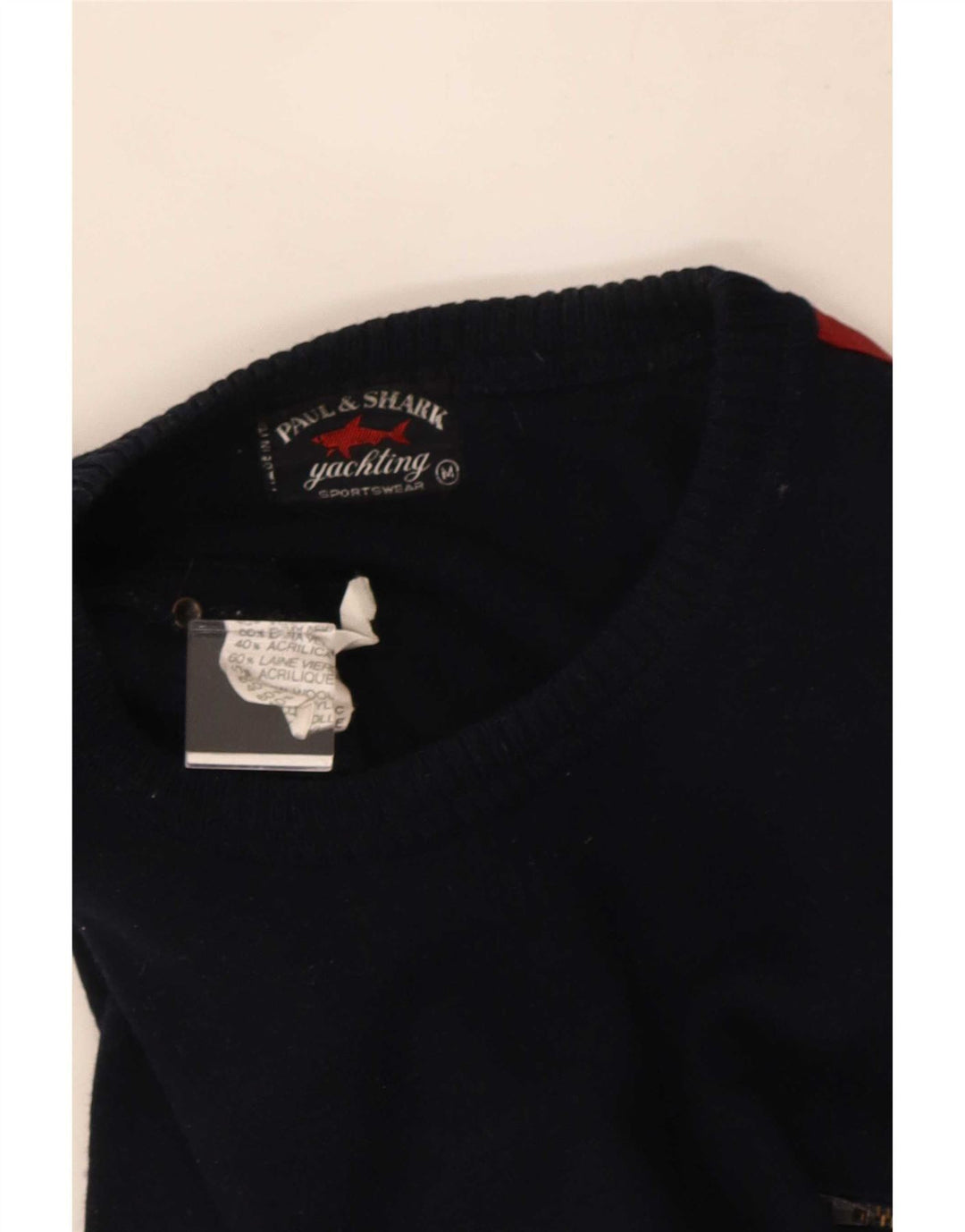 Paul & Shark Mens Crew Neck Jumper Sweater Medium Navy Blue Colourblock