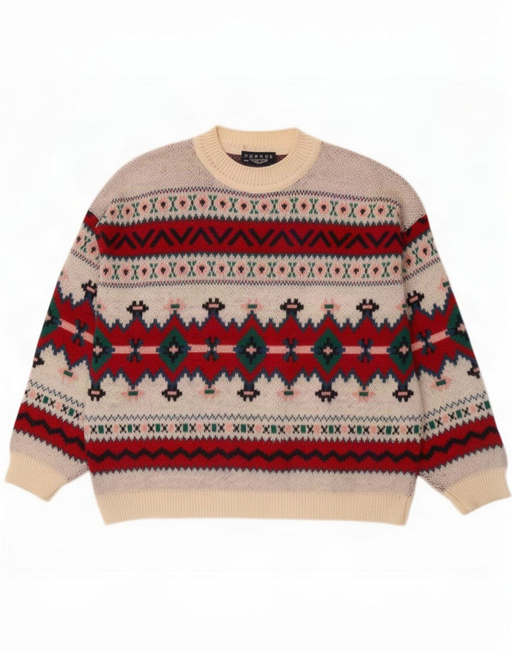 Vintage Mens Crew Neck Jumper Sweater XL Multicoloured Geometric Wool