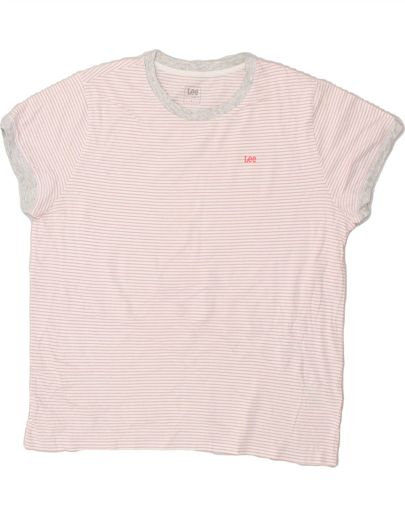 LEE Womens T-Shirt Top UK 16 Large Pink Striped Cotton | Vintage Lee | Thrift | Second-Hand Lee | Used Clothing | Messina Hembry 