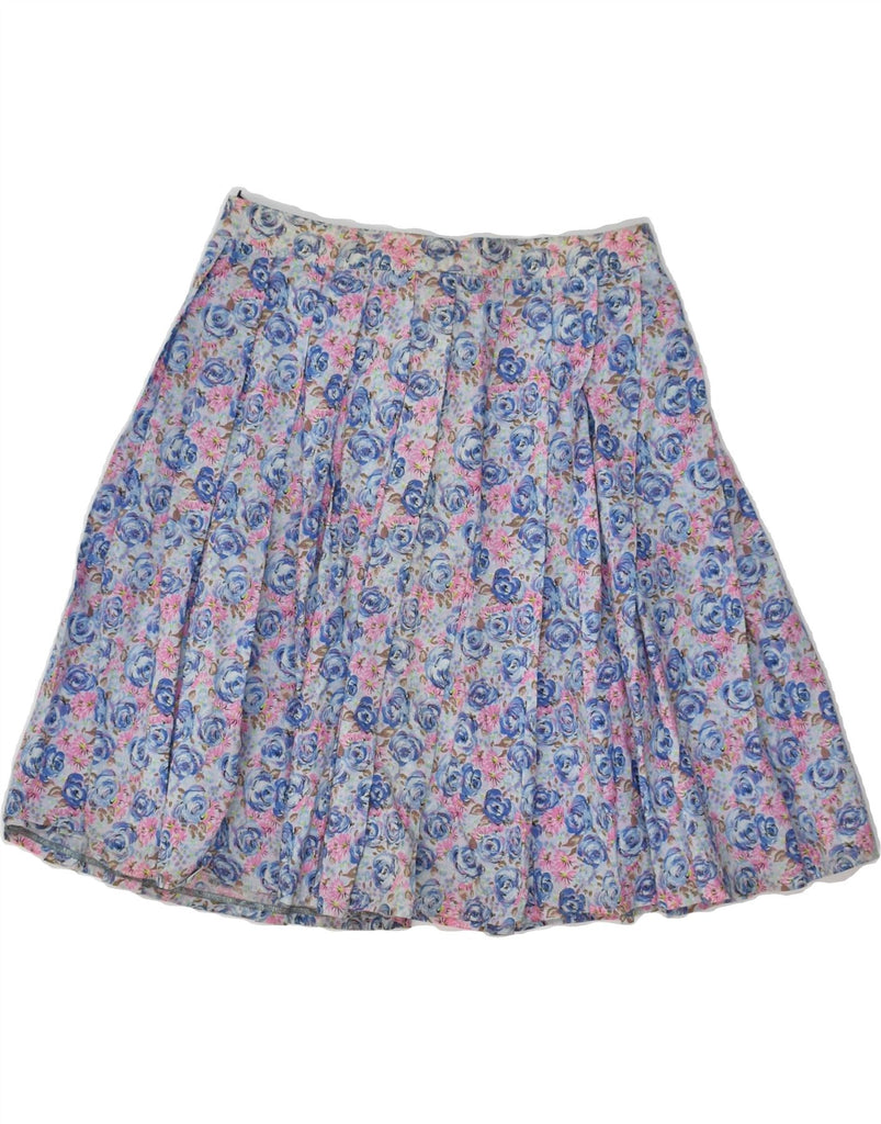 VINTAGE Womens Pleated Skirt IT 42 Medium W28 Blue Floral Viscose | Vintage Vintage | Thrift | Second-Hand Vintage | Used Clothing | Messina Hembry 