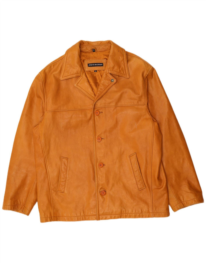 Steve Madden Mens Leather Jacket UK 42 XL Beige Leather