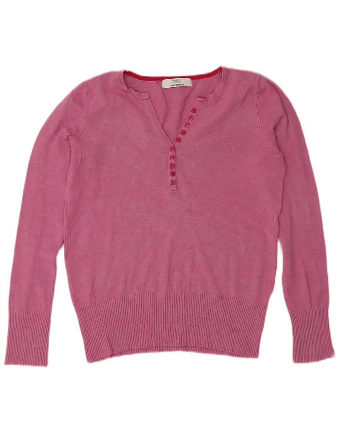 Marks & Spencer Womens Button Neck Jumper Sweater UK 8 Small Pink Viscose